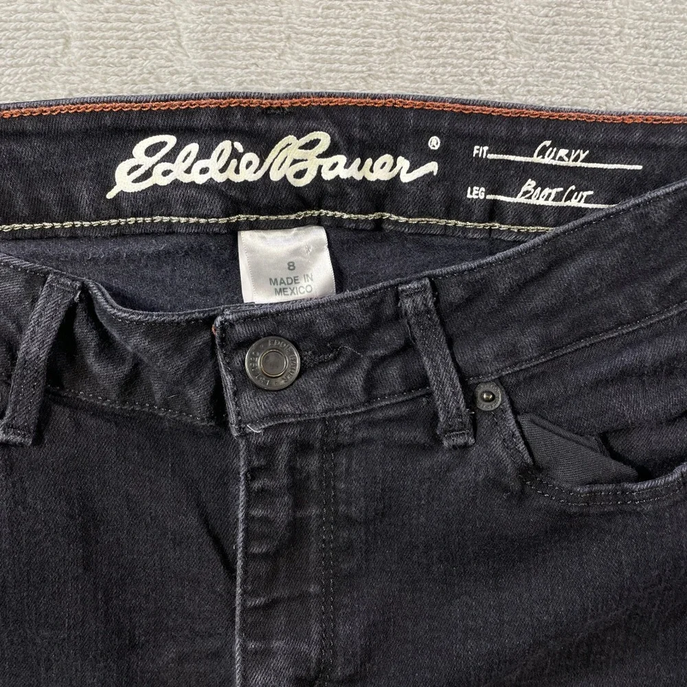 Eddie Bauer Jeans Curvy Womens 8‎ Black Boot Cut Stretch Denim Mid Rise Outdoor